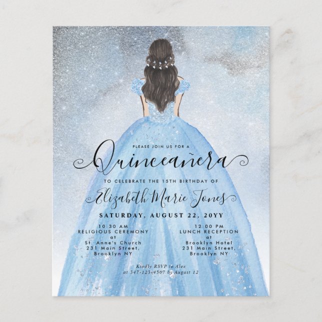 Budgetkort för Dusty Blue Silver Princess Quinceañ (Framsida)