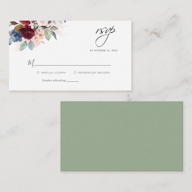 Budgetkort för Eucalyptus Burgundy-Flora Anteckningskort (Fram/baksida)