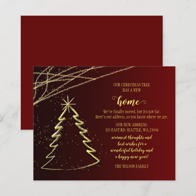 Budgetkort för Julgran Vi har flyttat-Helgdag (Fram/baksida)