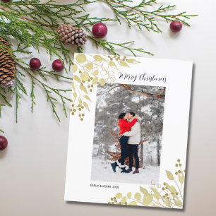 Budgetkort för Photo Guld Eucalyptus God jul
