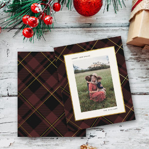 Budgetkort för Red Tartan-julfotkortet Guld & Mörk