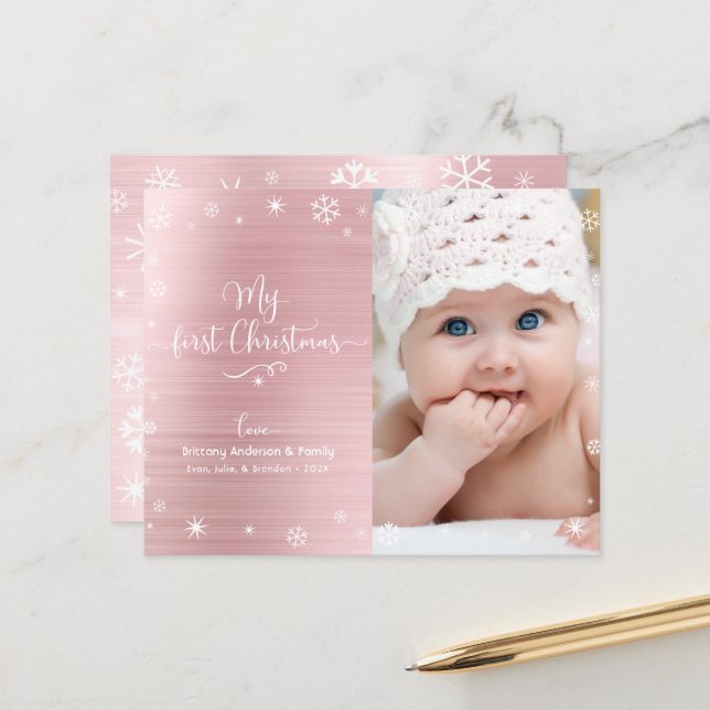 Budgetkort för Rosa av Baby fotofoto Snöflingor (Fram/Back In Situ)