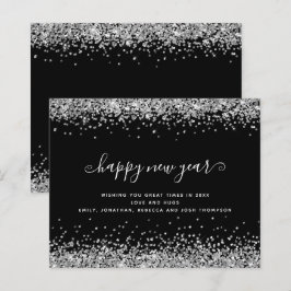 Budgetkort för Svarta Gott nytt år Silver Glitter