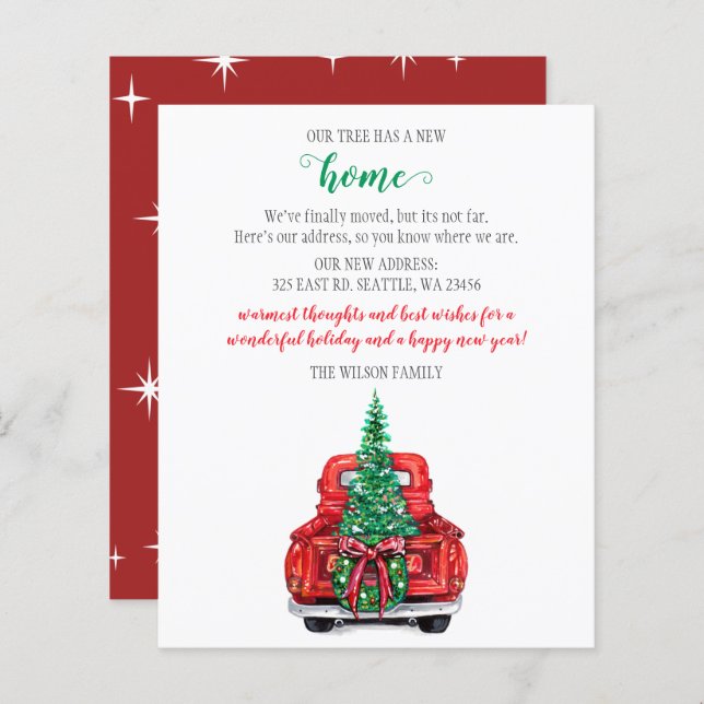 Budgetkort för Vi har flyttat av Julgran-Helgdag (Fram/baksida)