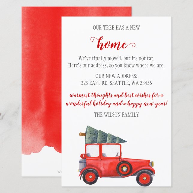 Budgetkort för Vi har flyttat av Julgran-Helgdag (Fram/baksida)