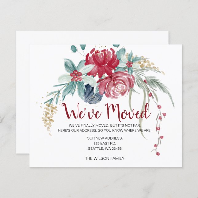 Budgetkort för Winter Berries Rustic Flytta Helgda (Fram/baksida)