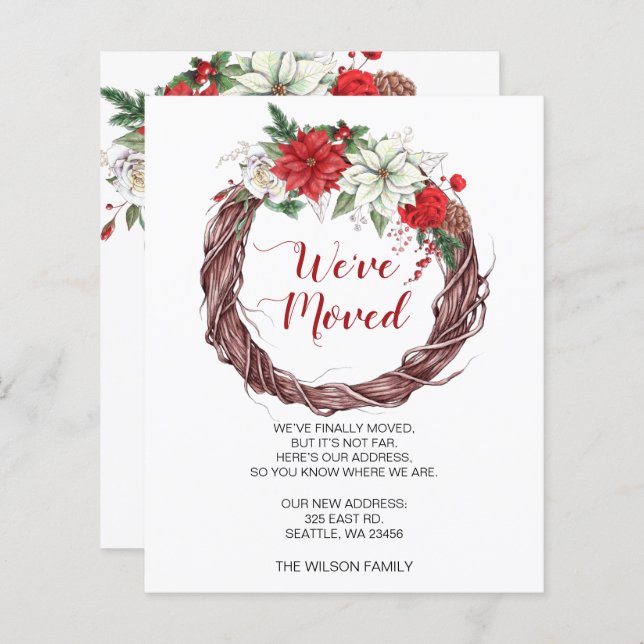 Budgetkrans med Poinsettia Julkort Vi Har Bytt Adr (Fram/baksida)
