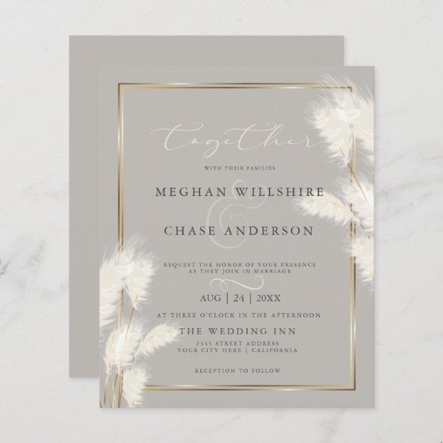 Budgetlig men vacker elegant elfenbensvit Pampas-g (Fram/baksida)