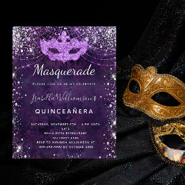 Budgetmaskerad lila glitter Quinceanera
