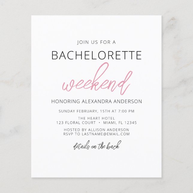 Budgetminimalistisk Bachelorette Helg Party (Framsida)