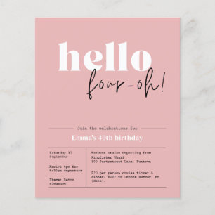 Budgetminimalistisk dammig rosa 40:e inbjudan flygblad