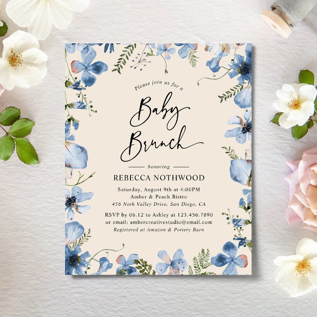 Budgetminimalistiska Blommigtar Baby Brunch-inbjud (Skapare uppladdad)