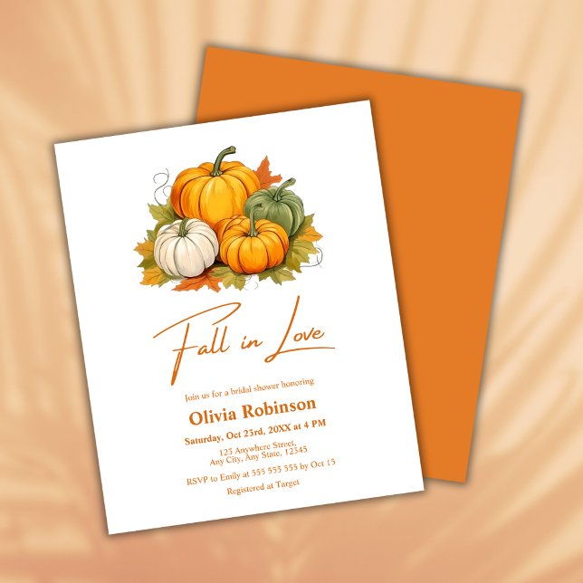 Budgetminskning i Kärlek Pumpkin Möhippa Inbjudan (Budget Fall in Love Autumn Rustic Pumpkin Bridal Shower Invitation  )