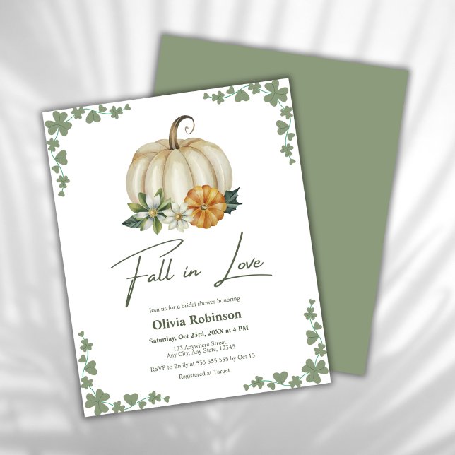 Budgetminskning i Kärlek Pumpkin Möhippa Inbjudan (Budget Fall in Love Greenery Pumpkin Bridal Shower Invitation   )