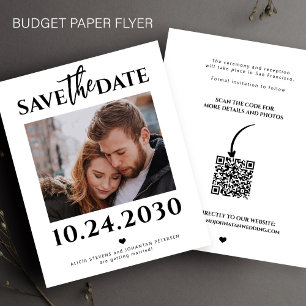 Budgetmodern fotot QR-kod bröllop spara datum Flygblad
