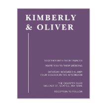 Budgetmoderna lila bröllopsinbjudningar