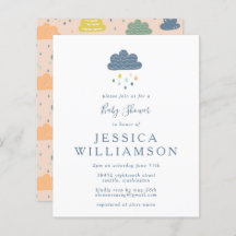 Budgetmoln och regndroppar i Blue Baby Shower