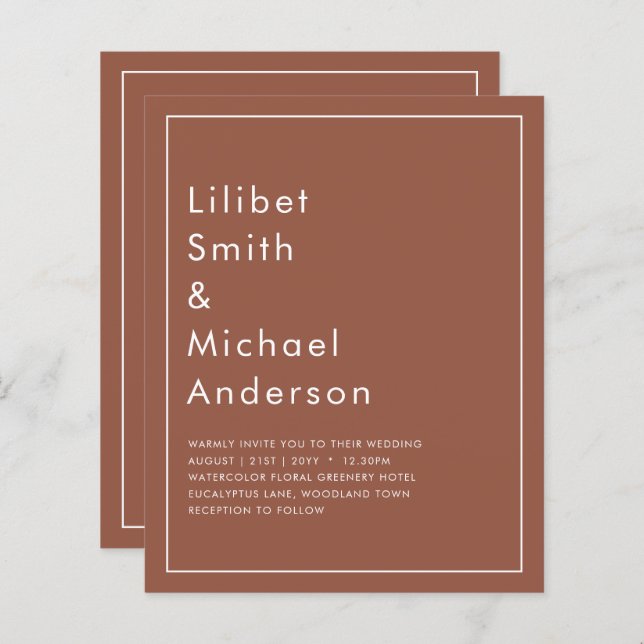 BUDGETMörken Terracotta Monochrome Bröllop (Fram/baksida)