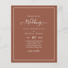 BUDGETMörken Terracotta Monochrome Bröllop Flygblad