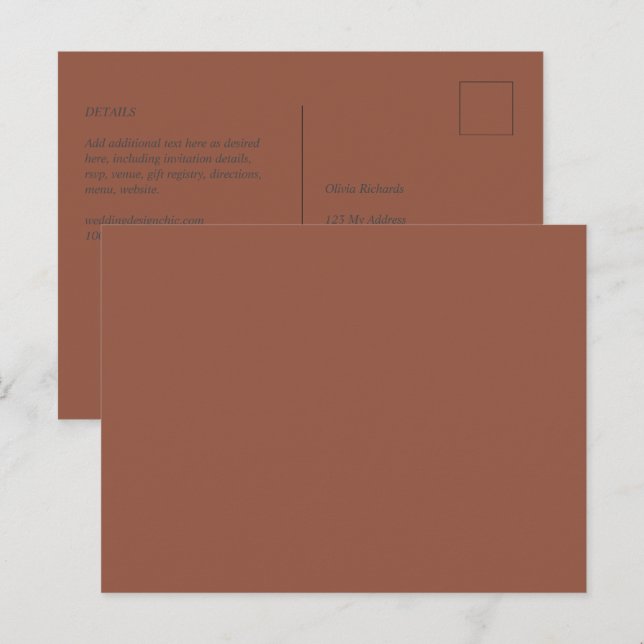 BUDGETMörken Terracotta Monochrome Bröllop Vykort (Fram/baksida)