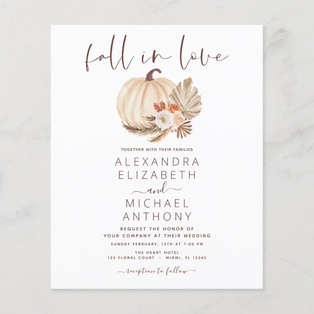 Budgetnedgång i Kärlek Bröllop Pampas Grass Pumpki Flygblad (Framsidan)