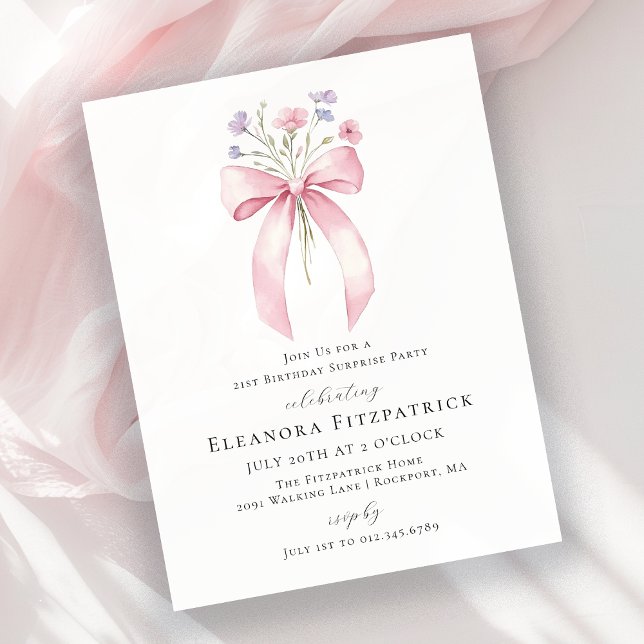 BUDGETÖVERPRISE 21:a födelsedag Rosa Bow Inbjudan (Skapare uppladdad)