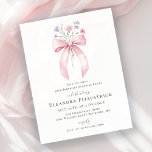 BUDGETÖVERPRISE 50:e födelsedag Rosa Bow Inbjudan<br><div class="desc">En feminin rosa coquette-buk dekoreras med små vilda blommor av rosa och lila.</div>