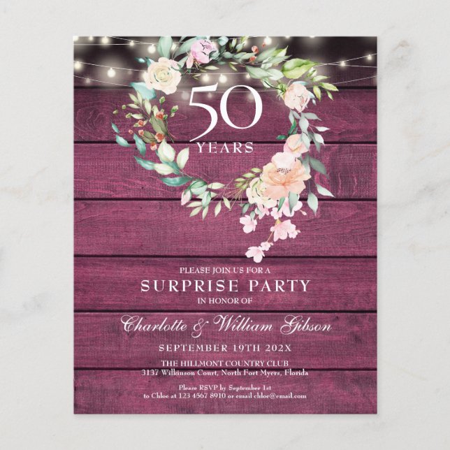 Budgetöverraskning Party 50-årsdag, Rustic (Framsida)