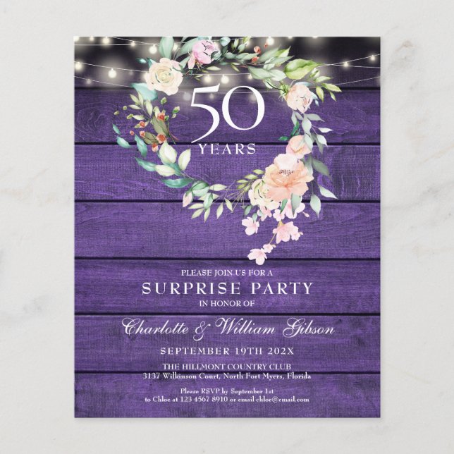 Budgetöverraskning Party 50-årsdag, Rustic (Framsida)