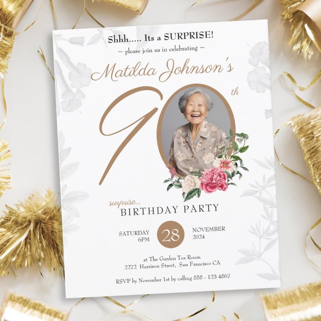 Budgetöversikt 90:e Födelsedagsfest inbjudan (Budget Surprise 90th Birthday Party Invitation)