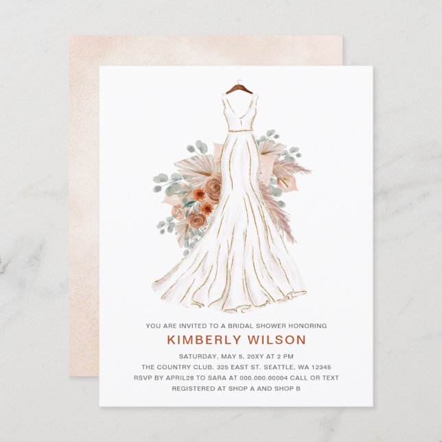 Budgetpampas Bröllop Dress Möhippa Inbjudan (Fram/baksida)