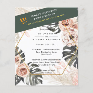 BUDGETPAMPAS GRAS Peach Tan Wedding INVITATIONS Flygblad