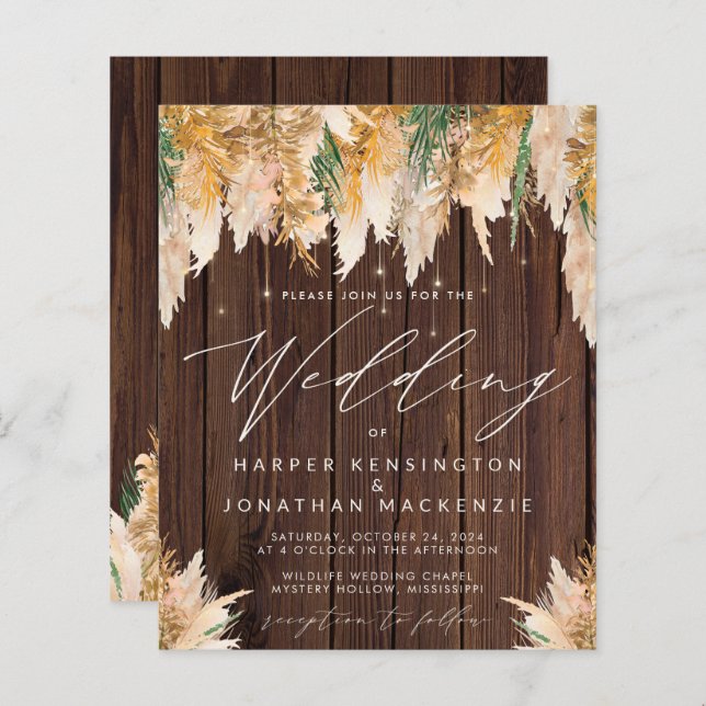 BUDGETPampas Grass Wood String Ljus Bröllop (Fram/baksida)