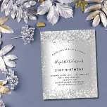 Budgetpartiinbjudan för födelsedagen i silver glit flygblad<br><div class="desc">Observera att inbjudan är papper och mycket tunn. Kuvert ingår inte. Om du vill ha mer omfattande inbjudningar (samma design) kan du besöka vår butik. För en elegant 21:e (eller någon ålder) födelsedagsfest. En faux silver metallisk tittar bakgrund. Dekorerad med faux glitter. Anpassa och lägg till information om namn och...</div>