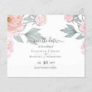 BUDGETPEONIER Rosa Sage Peach Bröllop Flygblad