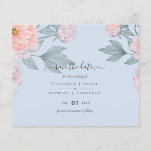 BUDGETPEONIER Rosa Sage Peach Bröllop Flygblad