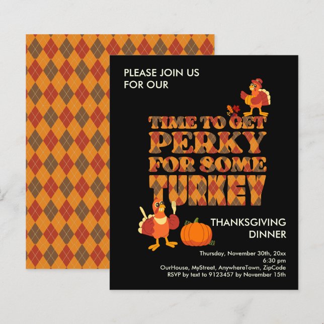 BUDGETPERKY FÖR TURKIETS Thanksgiving Inbjudan (Fram/baksida)