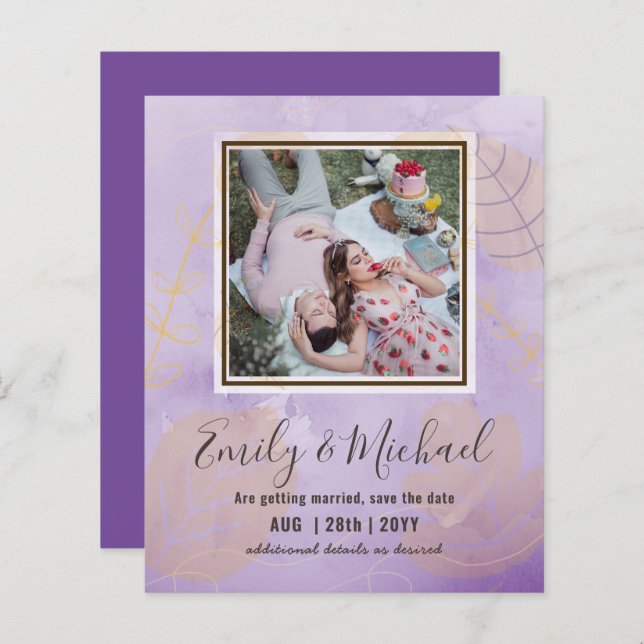 BUDGETPHOTO Bröllop spara datum Boho Abstrakt (Fram/baksida)