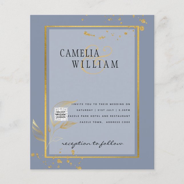 BUDGETPHOTO-bröllopsinbjudan QR CODE OSA Blue Flygblad (Framsidan)