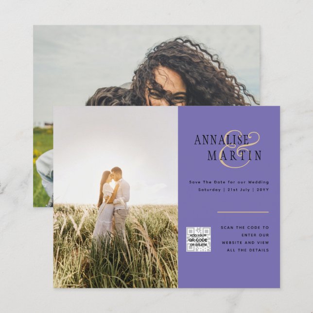 BUDGETPHOTO WEDING INVITATION Lila Berry (Fram/baksida)
