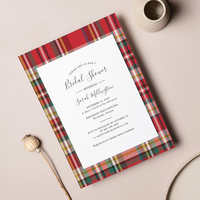 Budgetplanerad Inbjudningskort för möhippan (Rustic Plaid Script Bridal Shower Invitation)