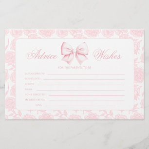 Budgetrådgivning och Önskemål Rosa Bow Baby Shower Brevpapper