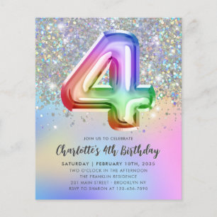 Budgetregnbåge Glitter Folieballong 4-årsdag