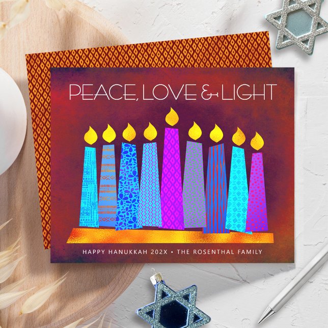 Budgetröda Hanukkah-ljus Fred kärlek Ljus Kort (Skapare uppladdad)