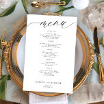 Budgetromantisk svartvit bröllop-meny<br><div class="desc">Enkel anpassningsbar för svartvita trendig med minimalistiskt calligraphy-skript BUDGET-menykort för bröllop till ett rimligt pris.</div>