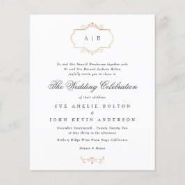 Budgetromantiskt klassiskt guld monogram bröllop flygblad