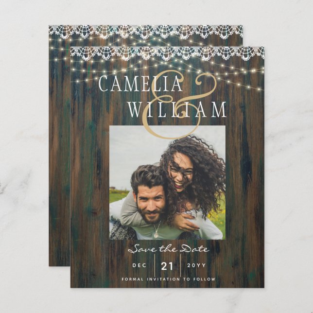 BUDGETRUSTIK LJUS SNÖRE PHOTO Bröllop Spara (Fram/baksida)