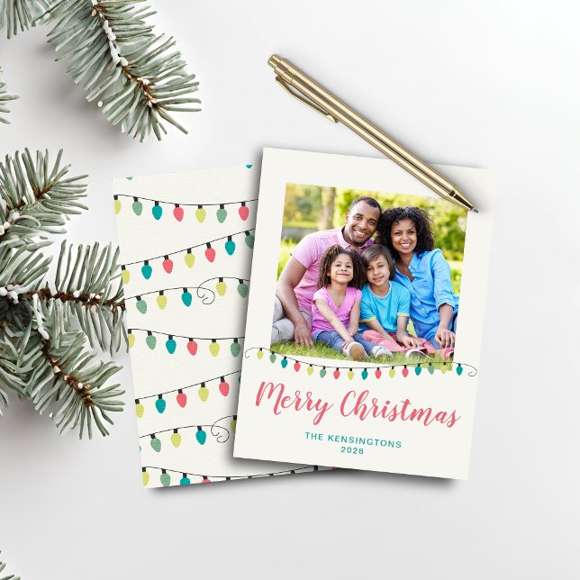 Budgetsaldo Rosa Ljus Helgdag Foto (Budget Teal Pink Christmas Lights Holiday Photo Card)