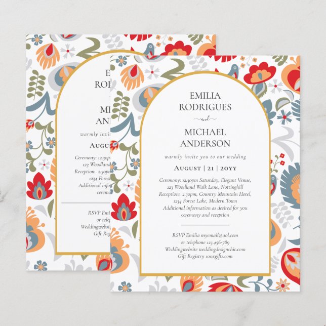 BUDGETSIDA BILINGUAL Bröllop Folk Art Fly Dubbla (Fram/baksida)