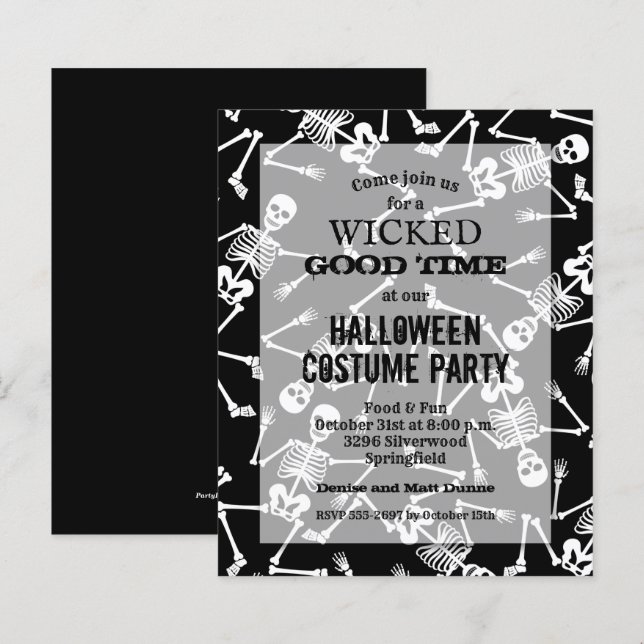 Budgetskaletons Halloween-inbjudningar (Fram/baksida)